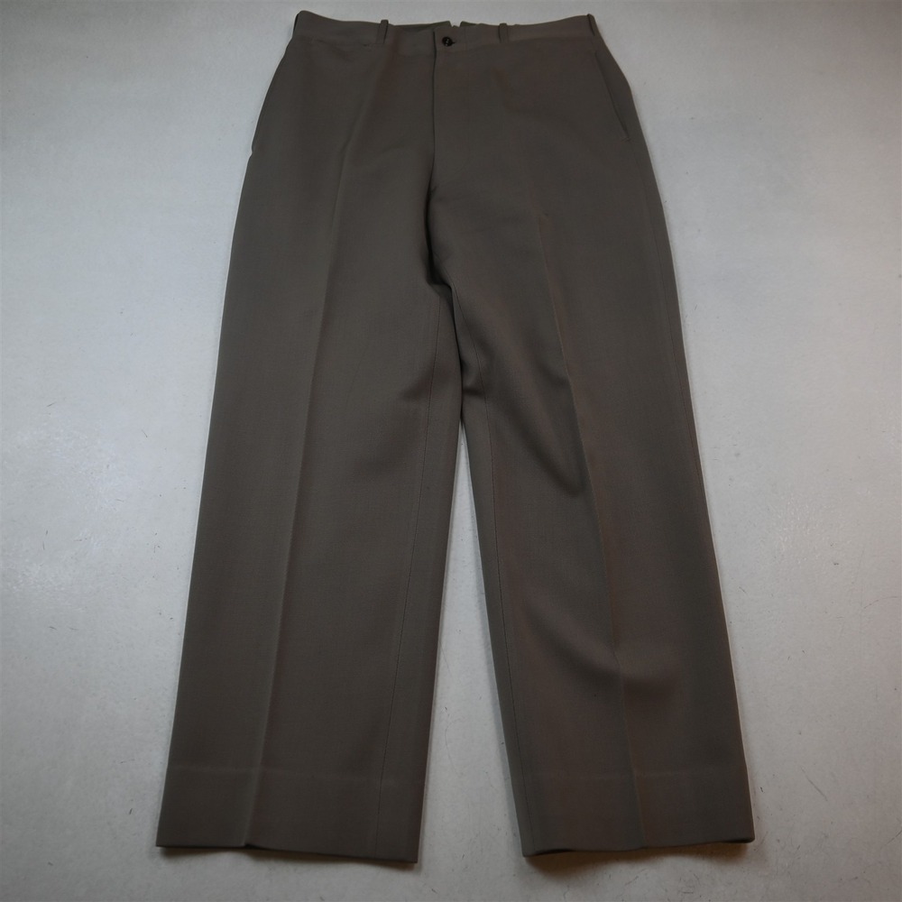Vtg US Army 30x29 Taupe Brown Wool Full Cut Button Fly Dress Uniform Mens Pants